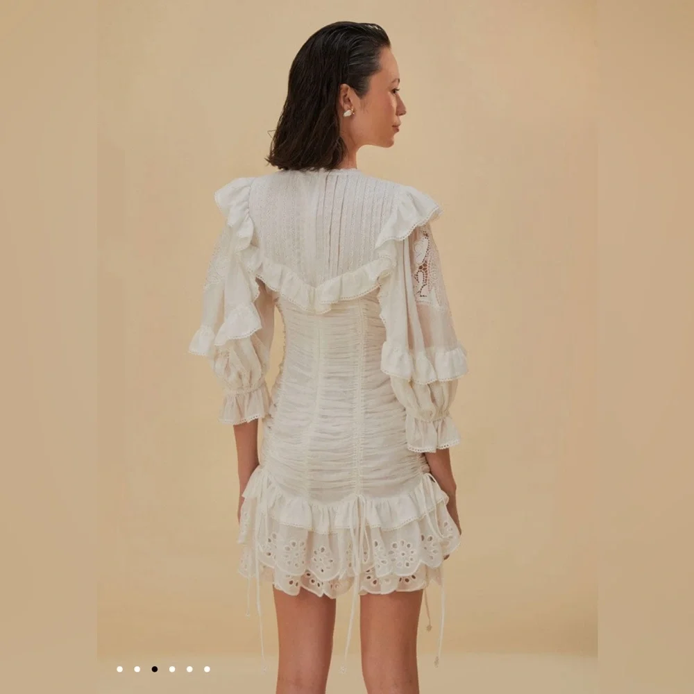 FARM Rio Cream Ruffled Eyelet Mini Dress - Picture 4 of 10
